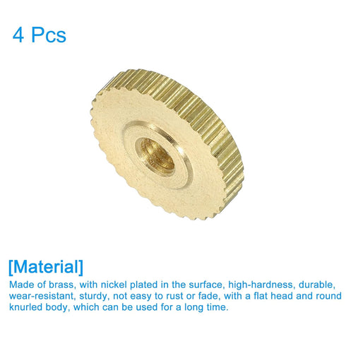 uxcell Knurled Thumb Nuts, 4Pcs M3 x D11mm x H2.5mm Brass Flat Head Through Hole with Collar Flat Head Through Hole Round Knobs Fasteners for 3D P...