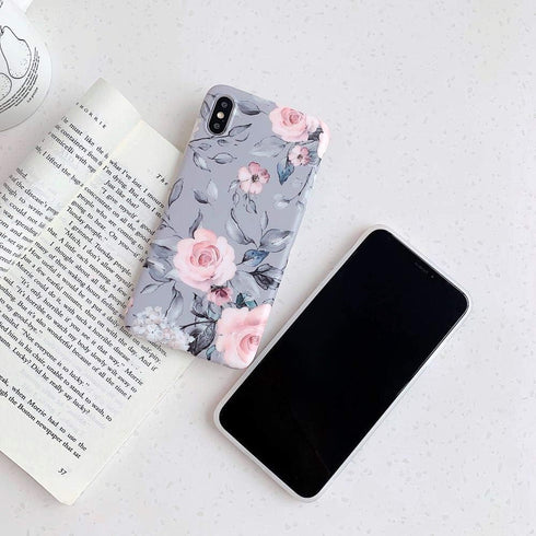 YeLoveHaw for iPhone Xs Case for Girls, Flexible Soft Slim Fit Full Protective Cute Shell Phone Case Cover with Purple Floral and Gray Leaves Patt...