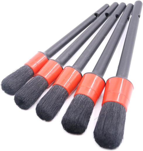 Swpeet 5 Pcs Premium Natural Boar Hair Detail Brush Set, Automotive Detailing Brushes for Cleaning Wheels/Engine/Interior/Emblems/Interior/Exterio...