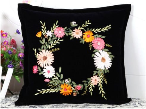 Ribbon Embroidery Pillow Case Kit Golden Time with Hoop DIY Kit Not Include Inner Golden Time...
