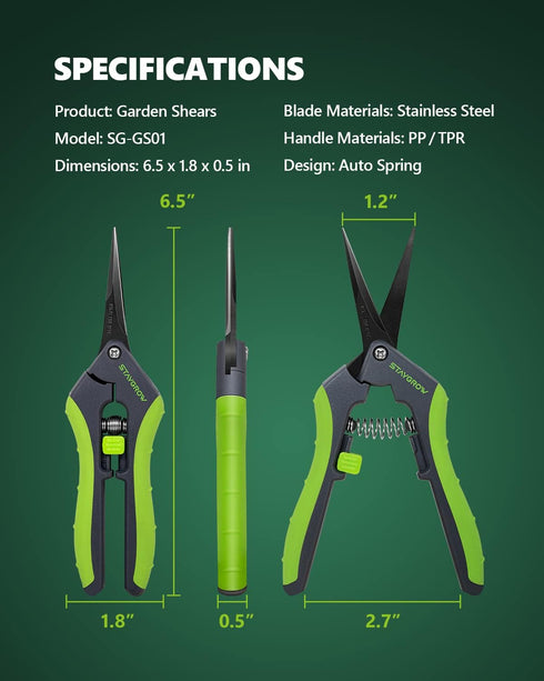 6.5" Gardening Scissors, Sharp Plant Trimming Scissors for Precise Cuts, Stainless Steel Pruning Shears Bonsai Clippers (1-Pack Straight)...
