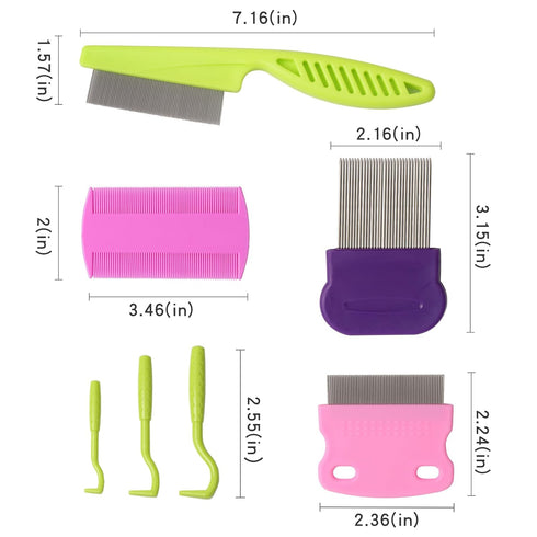 Tick flea comb for dogs 7pcs Metal flea brush for indoor Cats Lice combs for thick hair Pet tear stain comb Fine tooth comb Large and Small dog co...