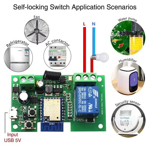 Tuya Smart Life WiFi Momentary Inching Relay Self-Locking Switch Module,DC 7-32V/USB 5V WiFi RF Bluetooth Relay,DIY Smart Home,Compatible with Ale...