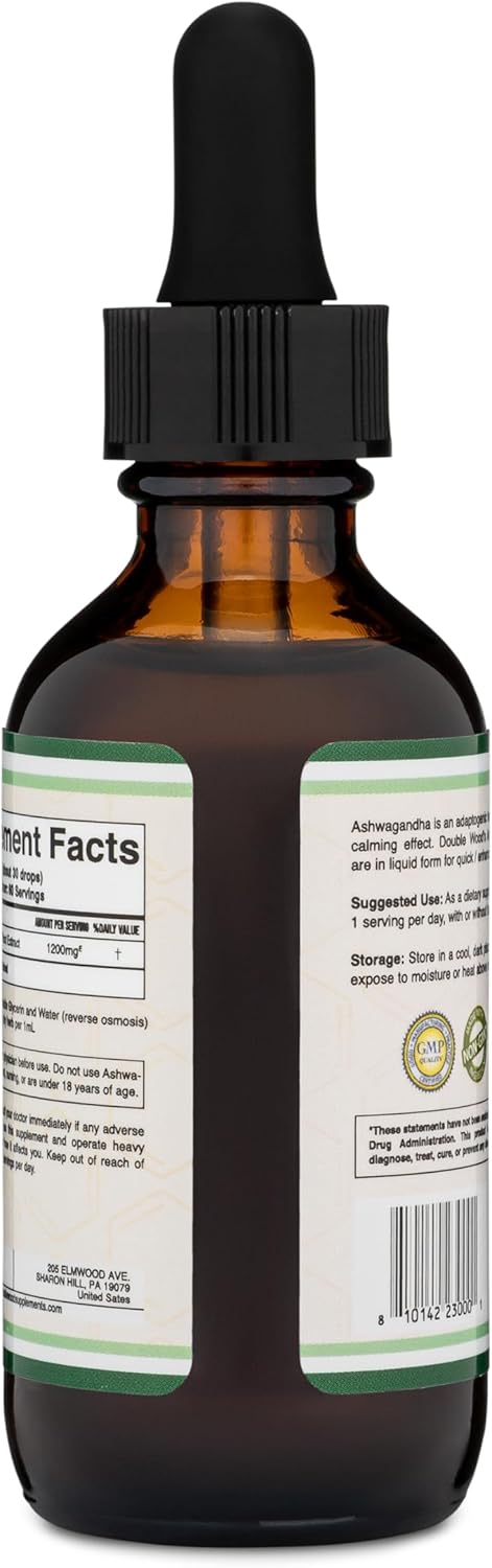 Ashwagandha Organic Drops for Stress Relief (1,200mg, 60 Servings) Ashwagandha Tincture for Adrenal Support and Cortisol Manager (Vegan Safe, Glut...