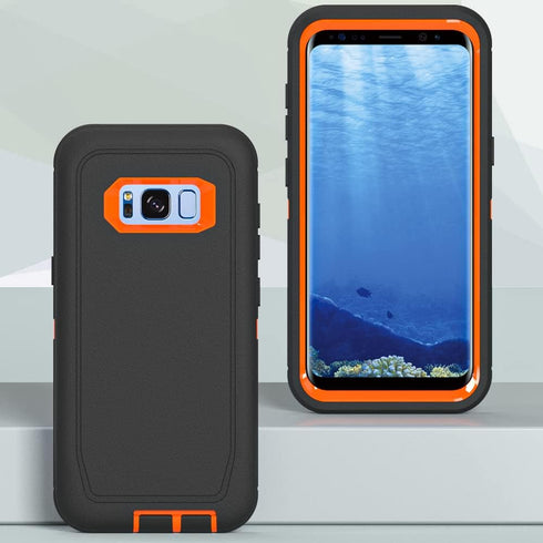 Case for Galaxy S8 with Clip, Heavy-Duty Tough Rugged Shockproof Drop Protective Cover Cases for Samsung Galaxy S8, Black+Orange...