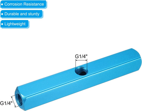 PATIKIL 5 Way 8 Port Air Manifold, 2 Pack G1/4 Inch Aluminum Air Hose Inline Manifold Block Splitter Pneumatic Air Hose Fitting, Blue...