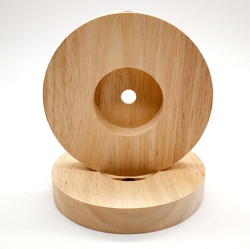 2 Pack Table Lamp Base Only 4.7'' Round Solid Wooden Stand Holder Foot for Desk Lighting Night LED Light Spotlight Wood Art Display Base DIY Craft...
