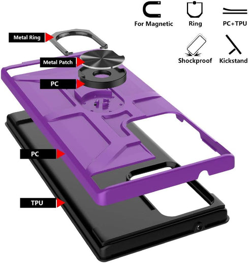 Jeylly for Samsung Galaxy Note 20 Ultra Case, Military Grade Drop Shockproof Protective Cover with Built-in Magnetic Ring Kickstand Car Mount Hold...