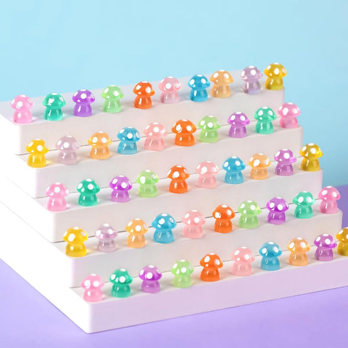 100PCS Luminous Micro Landscape Mushroom Mini Resin Mushroom Figurines Miniature Mushroom for DIY Fairy Garden Miniature Moss Landscape...