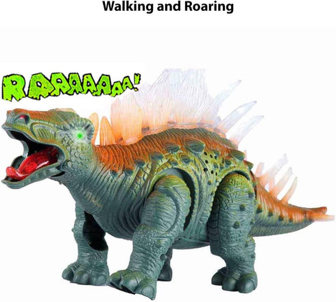Liberty Imports Electronic Walking Jurassic Stegosaurus Dinosaur Toy Figure with Swinging Tail Action, Roaring Sounds and LED Lights - Battery Ope...