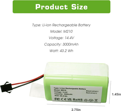 Upgraded 3000mAh 14.4V Battery for Lefant M210 M210P M213 Robot Vacuum Cleaners...