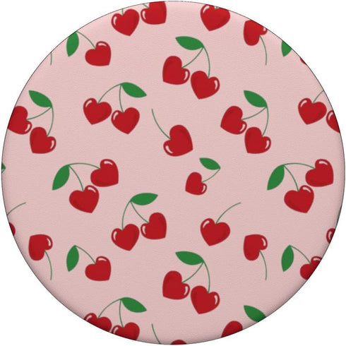 Funny And Cute Pink Smiling Cherry Hearts Pattern For Girls PopSockets Standard PopGrip...