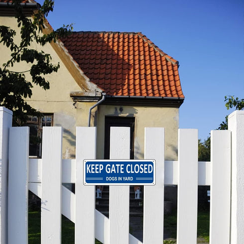 Keep Gate Closed Sign Dogs in Yard Sign, (2 Pack) Please Close Gate Sign, 10" x 3.5" Shut the Gate Metal Sign, Aluminum Latch Gate Sign for Fence ...