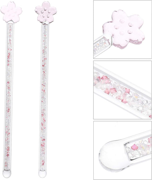 Toyvian 2pcs Glass Stirring Rod Reusable Coffee Stirring Swizzle Stick Beverage Stirrers with Cherry Blossom Head Round Top Stir Stirrers for Coff...