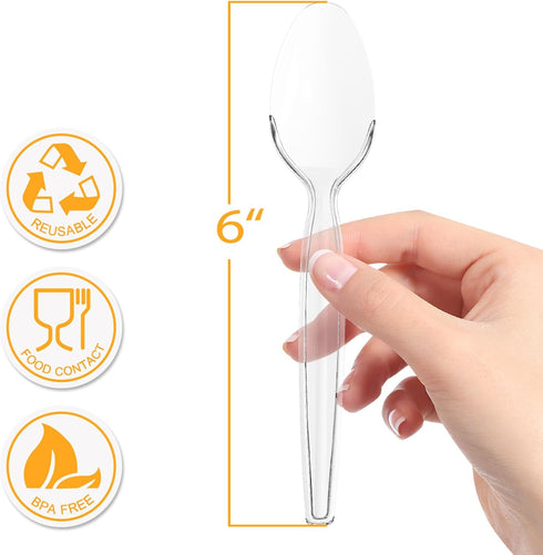 POSATE Heavy Duty Plastic Spoons, Clear Disposable, Pack of 60...