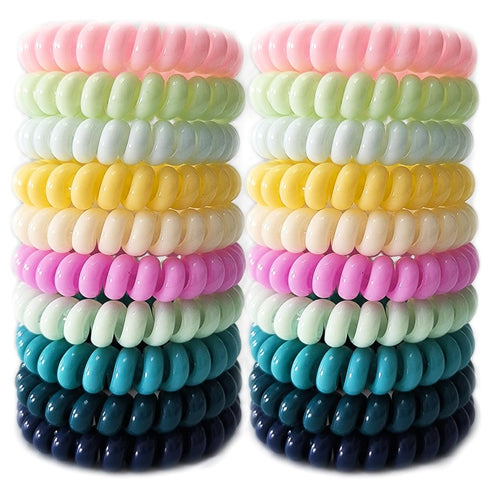 No Crease Spiral Hair Ties 20 Pieces Traceless Coil Hair Ties No Damage Phone Cord Hair Ties Elastics Hair Coils Plastic Hair Bands Spiral Bracele...