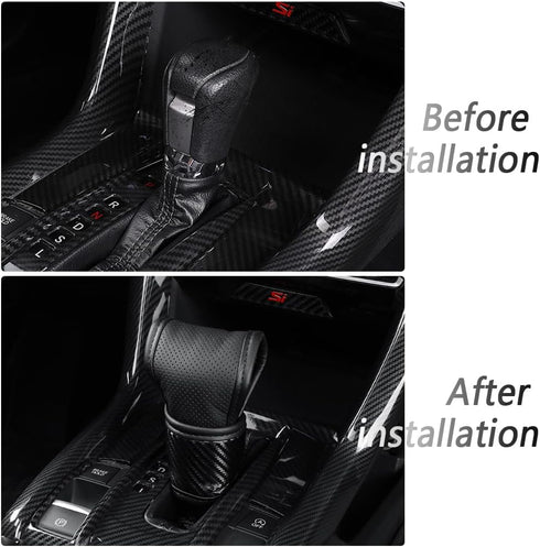 Car Gear Shift Knob Cover,Carbon Fibre Leather Gear Stick Cover for Car Decorations & Protection,Universal Car Interior Accessories Fits Car SUV T...