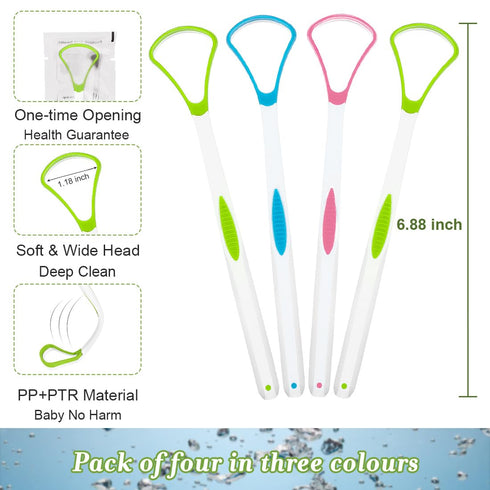 Tongue Scraper Cleaner for Adults Kids, BPA Free Tongue Scrapers, Healthy Oral Hygiene Brushes, Help Fight Bad Breath (4 PACK)...