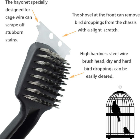 Stainless Steel Bird Droppings Cleaning Brush with Scraper Birdcage Accessory Parrot Pet Cage...