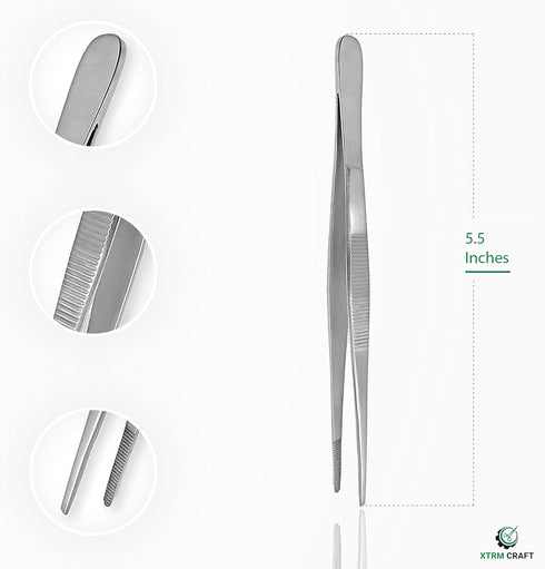 Thumb Dressing Forceps, Mulipurpose Tweezer Stainless Steel, Serrated Tip Straight 5.5 Inch...