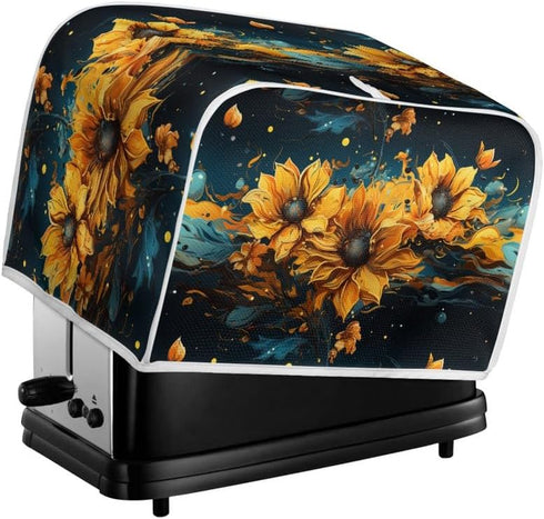2 Slice Toaster Cover Splash Oil Painting Sunflower Plus Size Toaster Dust Cover Microwave Oven Cover Dust and Fingerprint Protection (14x14")2PCS...