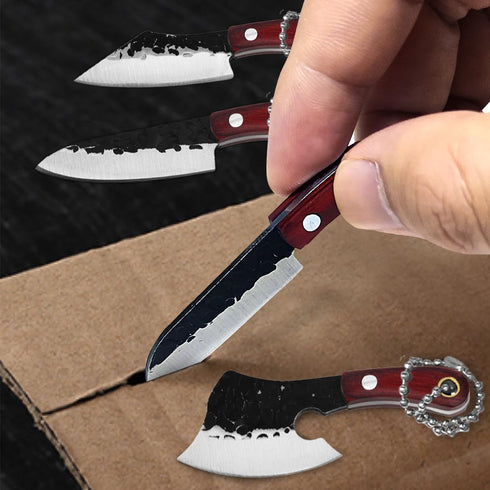 4pcs Pocket Knife Set Mini Chef Cleaver Knife with Leather Sheaths and Iron Case for Box Cutter, Cutting Fruits and Necklace Pendant Decor...