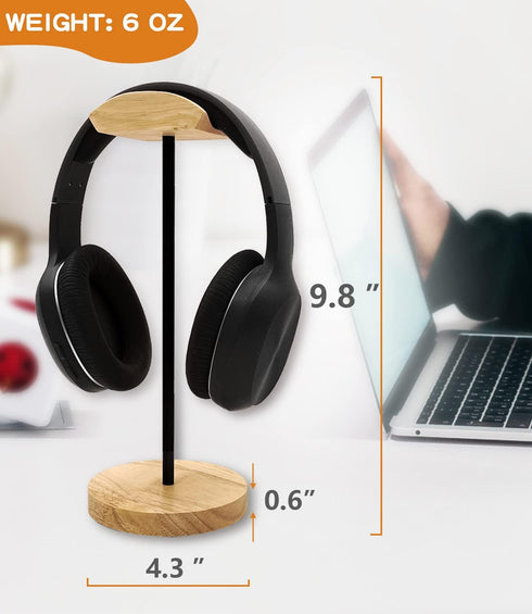 Headphone Stand Nature Wood & Aluminum Headset Hanger Mount Hook Gaming Holder Desktop Earphone Artful Functional Craftmanship Stand for All Heads...