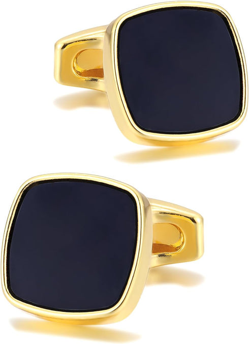 Square Cufflinks for Men Black Cuff Links Black Gold Classic for Wedding Business Groom Best Man...