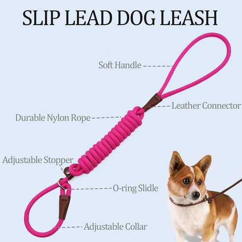 MayPaw Slip Lead Control Leash for Dogs No Pull, 13+ Colors Classic Dog Leash 7FT Pet Slip Leash, 1/4” Rope Leash for Small Medium Animals...