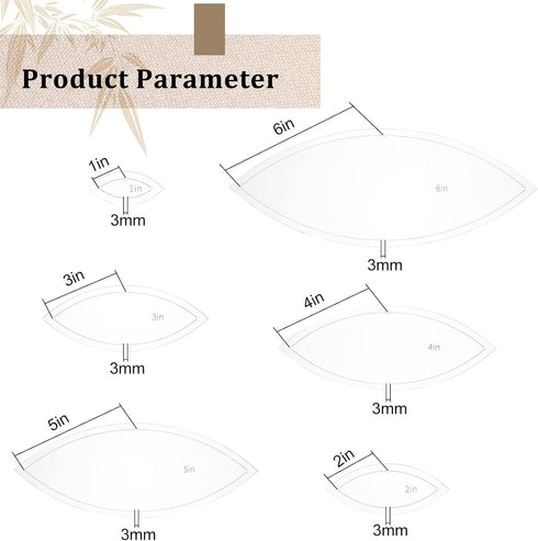 BENECREAT 6PCS Leaf Quilting Templates Set, 1" 2" 3" 4" 5" 6" Transparent Acrylic Quilting Rulers Templates 2.5mm Thick Stencils for Woodworking, ...