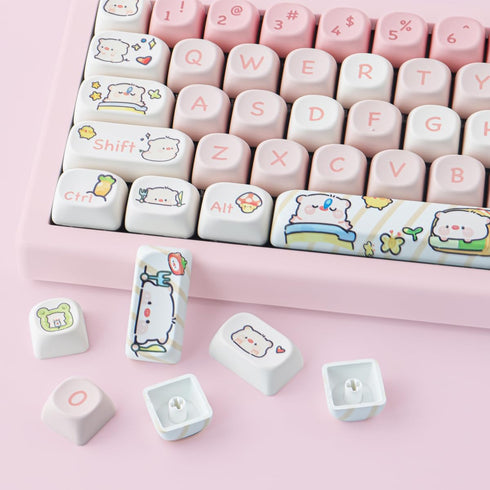 Hyekit PBT Keycaps for Mechanical Keyboard - 145 Keys Pink Pig Keycaps, Dye-Sublimation Cute Keycaps MOA Profile Custom Keycaps for Cherry Gateron...