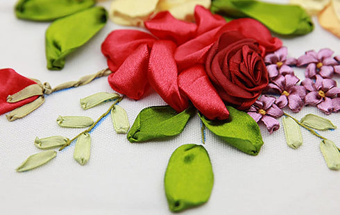 Gogobear Silk Ribbon Embroidery Spring Flower Blooming Kit DIY Wall Decor Stamp Silk Ribbon Embroidery Kit with Instruction...