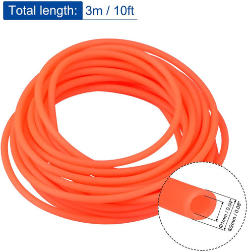 MECCANIXITY Rubber Cord Tube 10ft 2mm Dia 1mm Hole Orange Hollow Tubing for DIY Craft Beading Necklaces Bracelet...