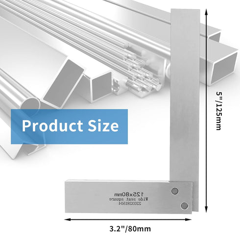 Machinist Square, 5" x 3.2" Mechanical Steel High Precision Square, Wide Seat Square 90 Right Angle Engineer Tool L-Type Measuring Tool for Woodwo...