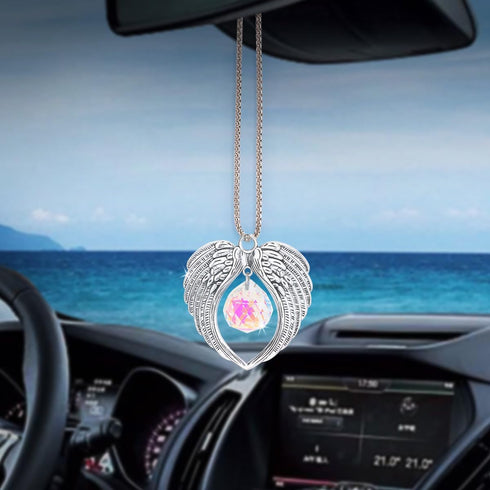 Car Rear View Mirror Hanging Accessories, Angel Wings with K9 Crystal Ball Charm for Your Car Decoration, Beautiful Exquisite Car Hanging Ornament...