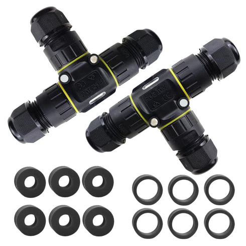 IP68 Waterproof Cable Connector 3-Channel 3-Poles, Outdoor Waterprrof Junction Box Connector,Ideal for 2 or 3 Pin Cables Ø4-12mm,Use for Outdoor B...