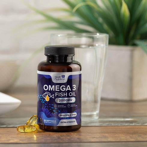 Omega 3 Fish Oil Triple Strength 2000 mg Softgels, Omega-3 Supplements, Natural Brain Heart Joint Health & Immune Support - Fatty Acids with EPA &...