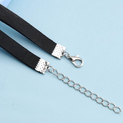 Punk Leather Choker Necklace Silver Heart Collar Chain Necklace Black Hollow Love Heart Necklace Chain Retro Velvet Choker Necklace Chain Jewelry ...