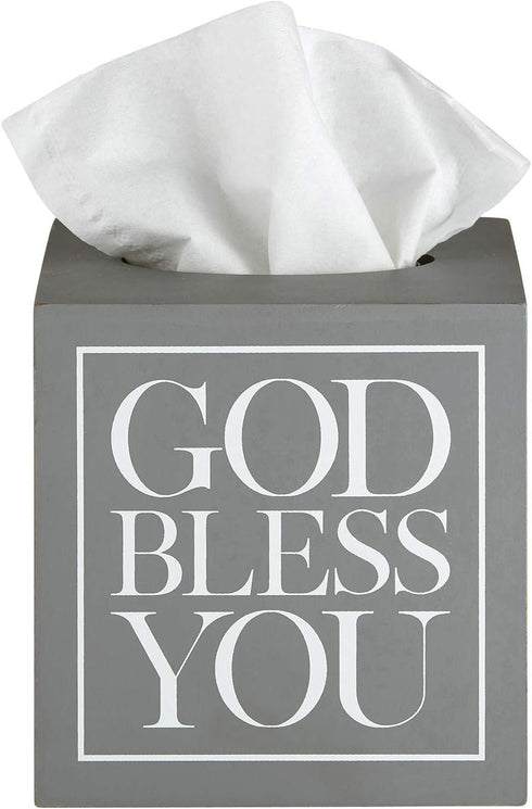 Creative Brands Faithworks - God Bless You Wooden Tissue Box Cover, Small, Grey...