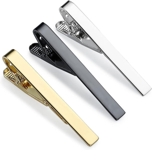 Tie Clip 3 Pcs Black Silver Gold Classic Tie Clips for Men Suitable for Wedding Anniversary Business Father's Day Gifts and Daily Life...