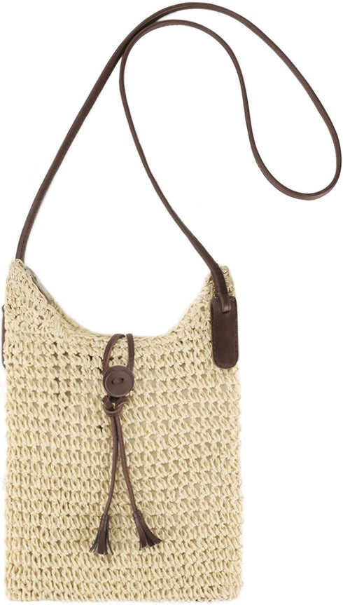 Womens Small Straw Crossbody Bag Handwoven Beach Shoulder Bag Handbag Purse with Tassel for Summer...