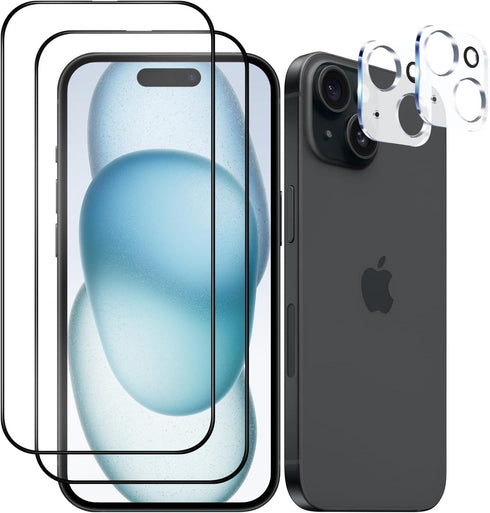 2 Pack iPhone 15 Screen Protector + 2 Pack Camera Lens Protector,Hd Ceramic Matte Glass Film,Sensitive & Smooth Touch,Bubble-Free Installation,Cas...