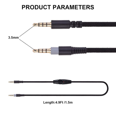 Replacement Cable Compatible with Kingston Hyperx Cloud Mix Alpha Gaming Headset, Volume Control Inline Mute, Detachable/Removable 3.5mm Audio Aux...