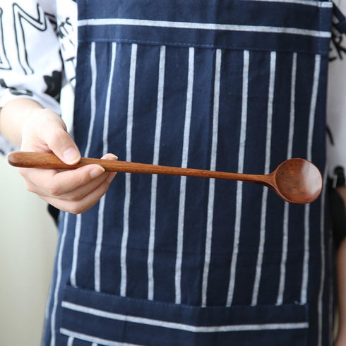Long Spoons Wooden, 5 Pieces Korean Style 10.9 inches 100% Natural Wood Long Handle Round Spoons for Soup Mixing Stirrer Kitchen Tools Utensils, F...