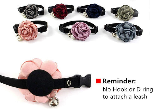 Everflowering Rose Flower Cat Dog Collar Bow Tie - Suede Puppy Necklace with Bell - Chihuahua Yorkie Girl Clothes Costume Outfits Accessory, Adjus...