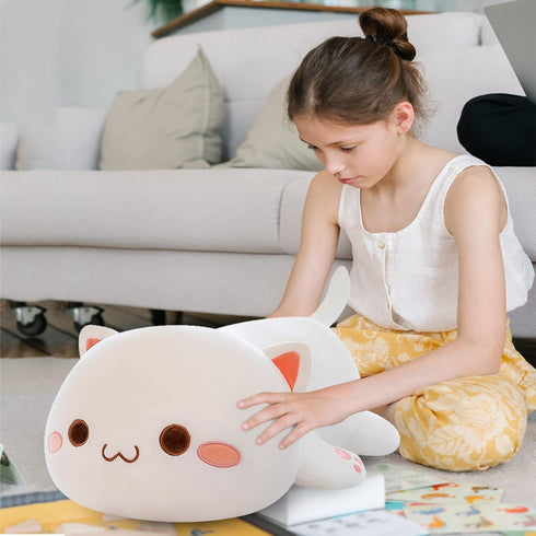 FUYU Cat Stuffed Animals, Soft Cat Plush Pillow Kawaii Kitten Stuffed Animal Toy Gifts for Kids Boys Girls Room Decor (White Round Eyes,15in/37cm)...