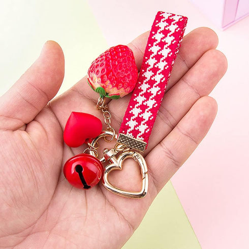 Keychain Strawberry and Bell Pendant Keyring Key Holder Men Women Key Chain Wallet Bag Pendant Charms Gift for Birthday Christmas Festival...