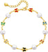 Butterfly Anklet for Women 14K Gold Plated Summer Colorful Crystal Butterfly Pearl Ankle Bracelet (Pearl,Gold)...