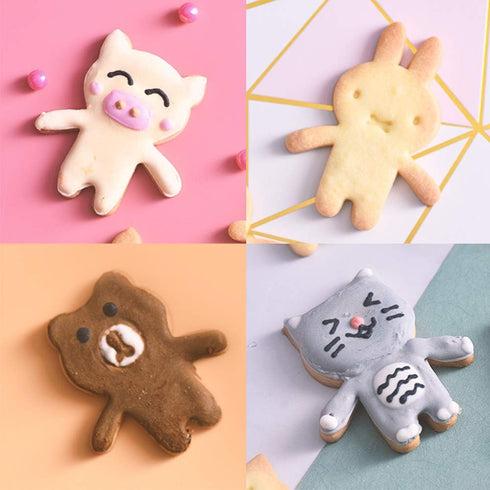 Cute Animal Cookie Cutters, Bear, Cat, Bunny, Piglet Cookie Cutter and Face Stamps, 8-Piece Set...