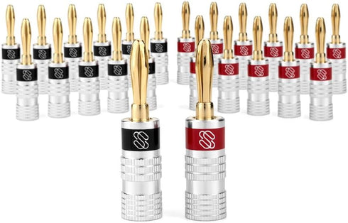 Sewell Silverback Banana Plugs, 24k Gold Dual Screw Lock Speaker Connector, 12 Pairs...